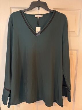 Calvin Klein Forest Green V-Neck Long Sleeve Blouse
